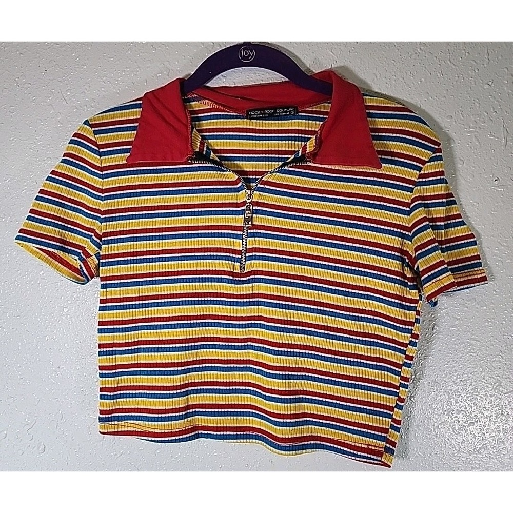 Rock Rose Couture Womens Multi Color Tight Cropped Sz Small Shirt Short